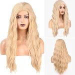 24 Inch Front Lace Golden Blonde Curly Synthetic Wigs
