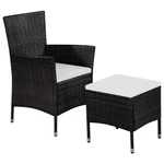 Outdoor Chair and Stool with Cushions Poly Rattan Black