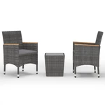 3 Piece Bistro Set Poly Rattan and Tempered Glass Gray