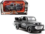 1948 Ford F-1 Pickup Truck and 1942 Harley-Davidson WLA Flathead Motorcycle Matt Dark Gray "Harley-Davidson Custom" 1/24 Diecast Models by Maisto