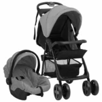 [EU Direct] vidaXL 10389 3-in-1 Baby Stroller Folding Steel Luxury Baby Stroller Cart Portable Pushchair Infant Carrier