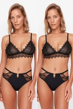 Trendyol 2-Pack Black Classic Panties with Lace Window/Cut Out Detail