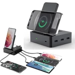 Bakeey 6 in 1 15W Wireless Charger + Earbuds Wireless Charger + 3 * USB-A + 1 * Type-C Ports Stand Docking Station for i