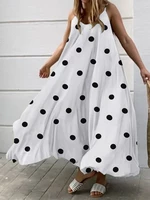 Polka Dot Adjustable Strap Sleeveless Backless Maxi Dress