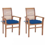 Zahradní jídelní židle s poduškou 2 ks teak Dekorhome Modrá,Zahradní jídelní židle s poduškou 2 ks teak Dekorhome Modrá