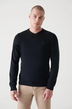 Avva Men's Black V Neck Wool Blended Regular Fit Knitwear Sweater