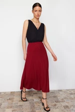Trendyol Burgundy Flared Maxi Stretchy Knitted Skirt