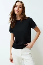 Trendyol Black Stone Accessory Detailed Regular Pattern Knitted T-Shirt