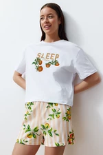 Trendyol Biele 100% Bavlnené Pyžamo s Ovocným Vzorom