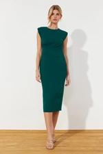 Zelené priliehavé midi tkané šaty od Trendyol