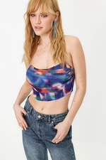 Trendyol Blue-Multi Color Floral Printed Tulle Bustier