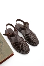 Marjin Women's Daily Sandals Made of Genuine Leather with Lightweight Eva Sole, Kesva Brown.