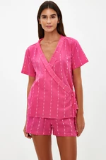Trendyol Fuchsia Striped 100% Cotton Viscose Wide Fit Shirt-Shorts Woven Pajamas Set