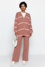 Trendyol Dry Rose Roving Roving Knitwear Sweater Cardigan-Pants Bottom-Top Set