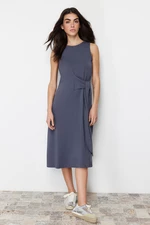 Trendyol Anthracite Lacing Detailed Cotton Flexible Knitted Midi Dress