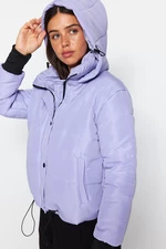 Trendyol světle modrý oversize vodoodpudivý prošívaný péřový kabát s kapucí