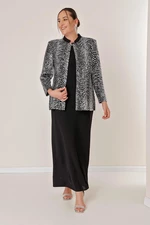 By Saygı Sleeveless Long Lined Crepe Dress Zebra Patterned Foil Sequin Jacket B.B. Double Suit