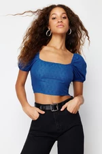 Trendyol Indigo Brode Balloon Sleeve Woven Blouse