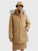 Beige women's winter jacket with detachable hood and fur by Tommy Hilfiger