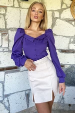 Trend Alaçatı Stili Women's Purple Princess Button Detailed Crepe Blouse