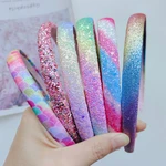 New Children's Rainbow Glitter Headband Bow Flower Hair Hoop New Arrival Kids Lovely Hair Accessories Baby Hairpin