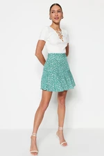 Trendyol Mint Mini Woven Viscose Fabric Floral Patterned Skirt