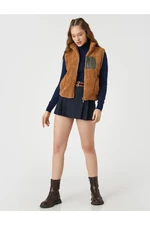 Koton Plush Vest Zippered Stand Collar Pocket Detailed