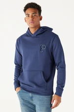 AC&Co / Altınyıldız Classics Men's Indigo Standard Fit Normal Cut Hooded Sweatshirt with Fleece Inside