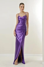 By Saygı Long Lined Satin Dress with Rope Straps and Ties at the Back.