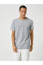 Koton Basic T-Shirt with Relief Slogan Print Crew Neck Short Sleeves