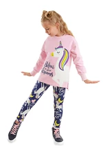 Mushi Unicorn Girl Kids Pink Sweatshirt, Navy Blue Leggings Set.
