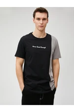 Koton Slogan Printed T-Shirt, Crew Neck Block, Slim Fit Cotton.