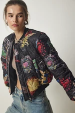 Happiness İstanbul Women's Black Patterned Bomber Jacket