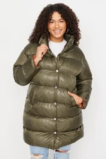 Trendyol Curve Khaki Stand Up Collar Printed Inflatable Coat