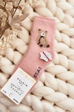 Children's fur socks with teddy bear, pink