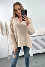 Cotton blouse with rolled-up sleeves dark beige