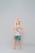 Dívčí pyžamo Oceania, krátký rukáv, krátké kalhoty - světlá melanž/potisk