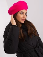 Tmavě růžový hladký pletený baret