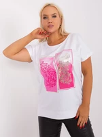 White and pink blouse plus size with print