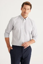 AC&Co / Altınyıldız Classics Men's Gray Slim Fit Slim-fit Oxford Buttoned Collar Gingham Cotton Shirt.