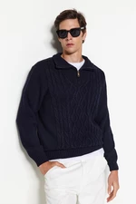 Trendyol Men's Navy Regular Fit Zippered Half Turtleneck Knitwear Sweater.