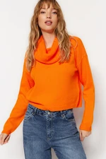 Trendyol Orange Soft Textured Plunger Collar Knitwear Sweater