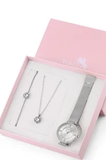 Polo Air Wicker Cord Women's Wristwatch Zircon Stone Necklace Bracelet Special Combination Set Silver Color