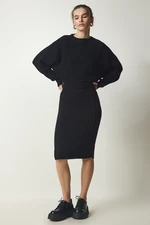 Happiness İstanbul Women's Black Corduroy Knitwear Sweater Dress Suit