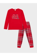 LC Waikiki Crew Neck Printed Long Sleeve Girls' Pajamas Set