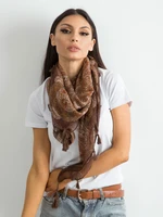 Brown scarf with fringe and print