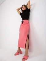 Coral midi sweatshirt skirt with tie