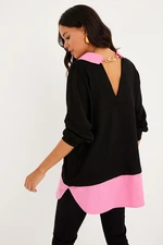 Cool & Sexy Women's Fuchsia Back Accessoried Contrast Sweatshirt