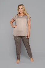 Illusion women's pyjamas, short sleeves, long legs - beige/print
