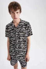 DEFACTO Regular Fit Short Sleeve Slogan Print Viscose Shirt